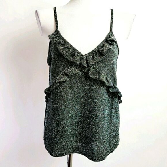 L Love Mettalic Glitter Ruffle Tank Top NWT Medium - Picture 1 of 5